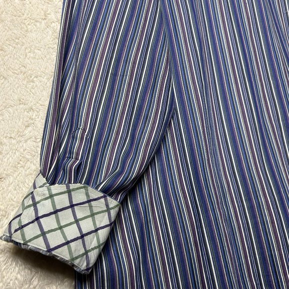 TD Thomas Dean Men's Button Down Purple Blue Striped Size XXL - Picture 7 of 9